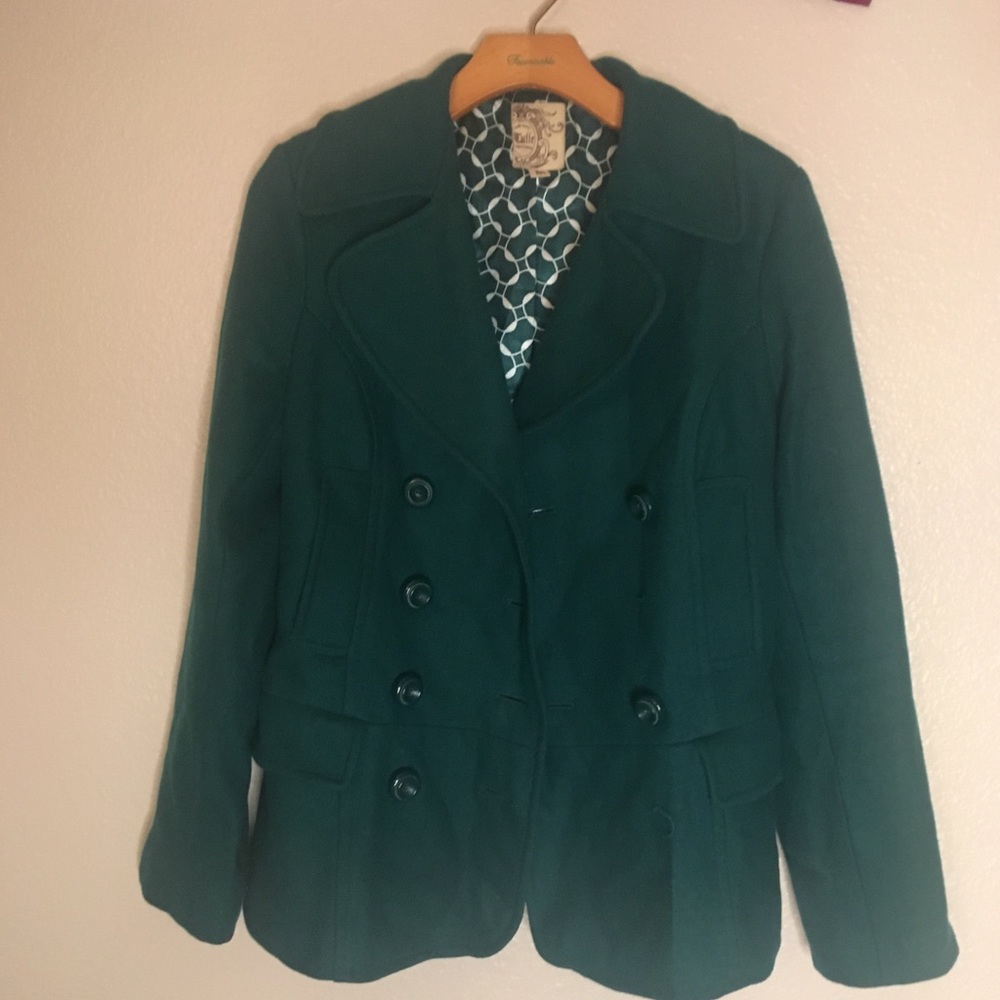 Tulle Teal Wool Viscose Pea Coat Size M